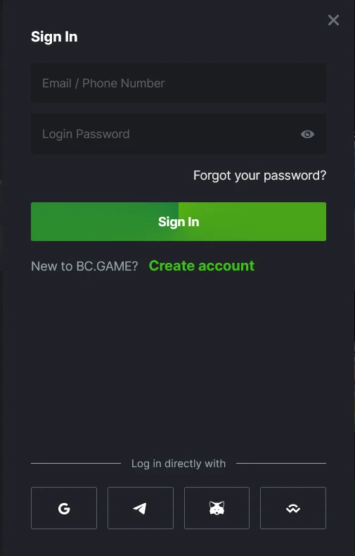 Login your BC.Game account and enjoy plaing casino games.